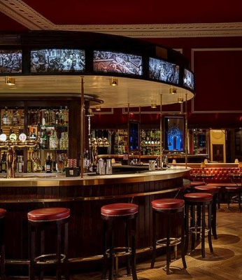 Bar counter with stools