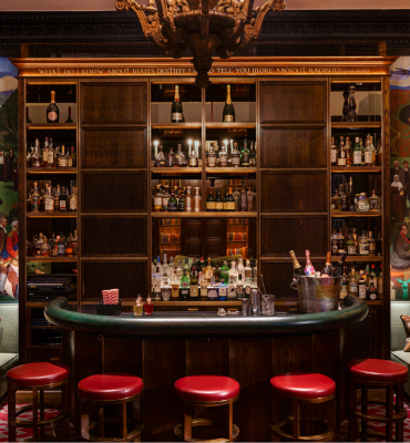 Bar counter with stools