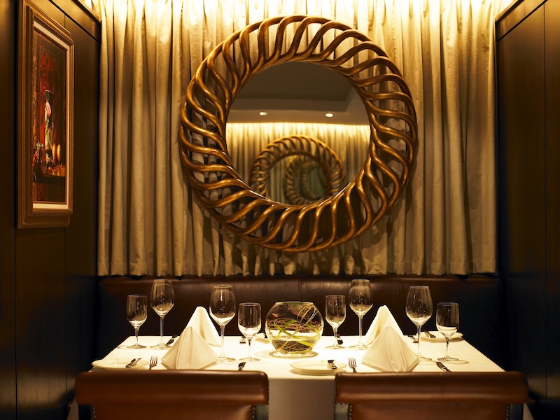 View of the Saddle Room fine dining restaurant in Dublin at the Shelbourne Hotel, one of the best luxury hotels in Dublin.